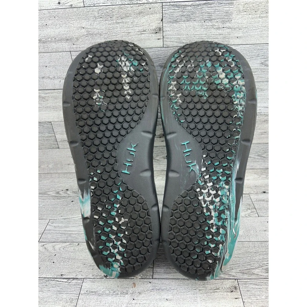 Huk Brewster Marble Shoes Men Sz 12 Black Teal Slip On Water Fishing Boating EVA